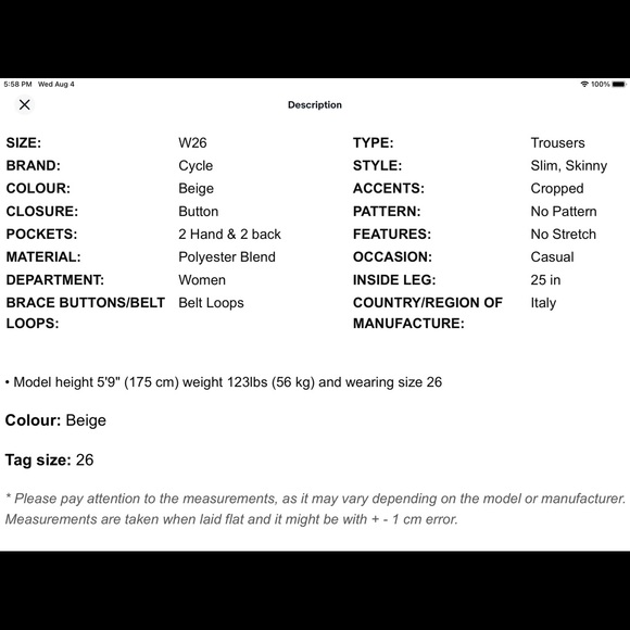 Cycle, beige pants, made in Italy - Picture 9 of 10